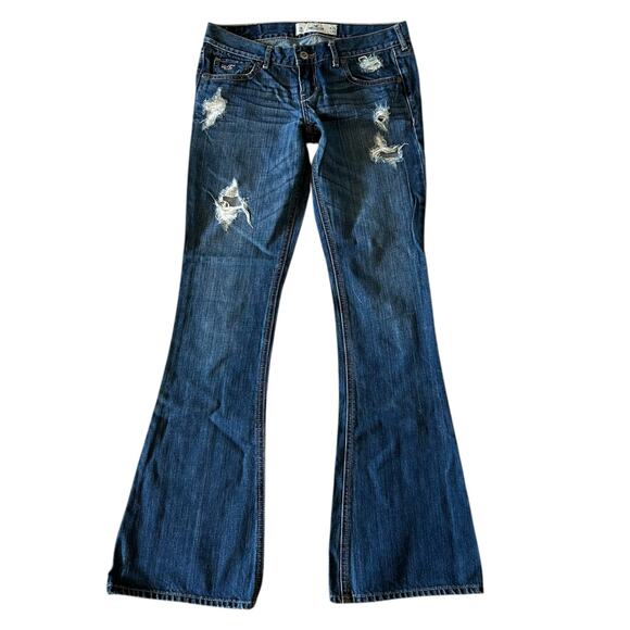 2000s Hollister Low Rise Cali Flare Jeans 28" Waist Flap Back Pockets Distressed - Picture 1 of 6